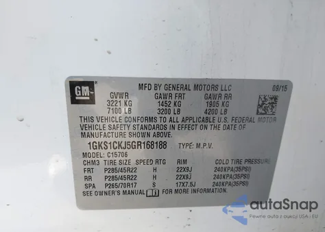 2016 GMC Yukon Denali из США, поврежденный, VIN 1GKS1CKJ5GR168188